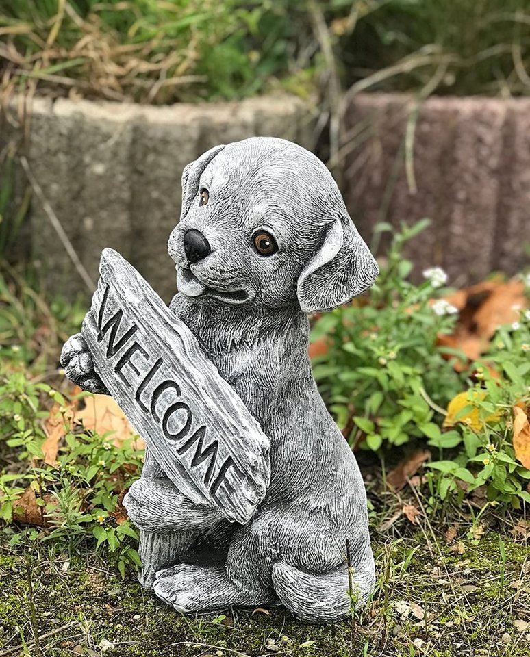 Stone and Style Gartenfigur Frostfeste Steinfigur Hund Welcome Willkommensgruß Bild 4
