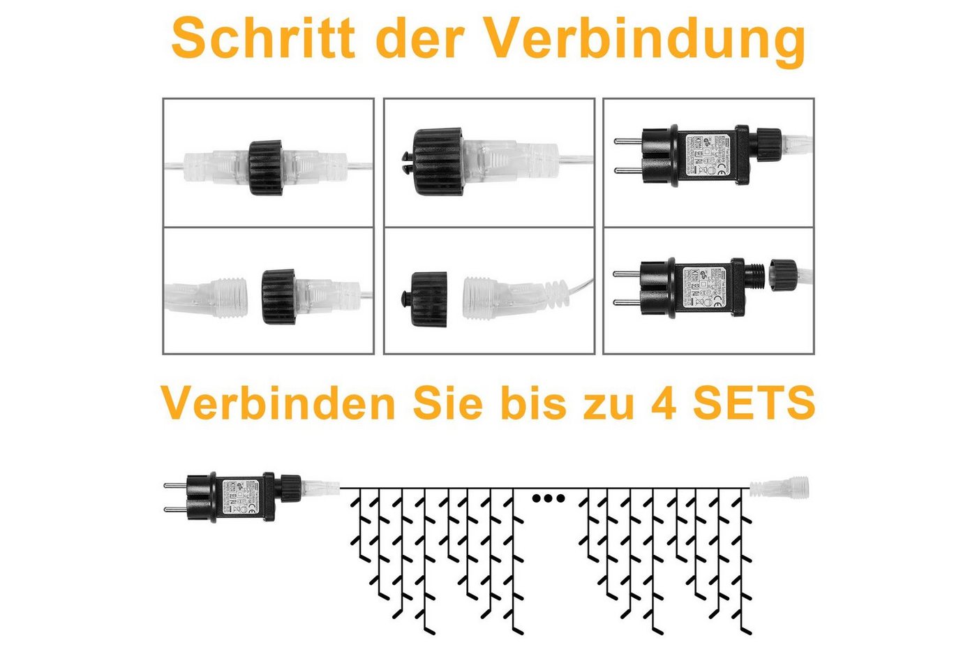 Sunicol LED-Lichtervorhang 5/10/15M, 8 Modi Anschliessbar Eisregen Lichterkette, Speicherfunktion, 31V Sichere Spannung, Timer, für Weihnachtsdeko Traufe Garten Balkon Bild 2