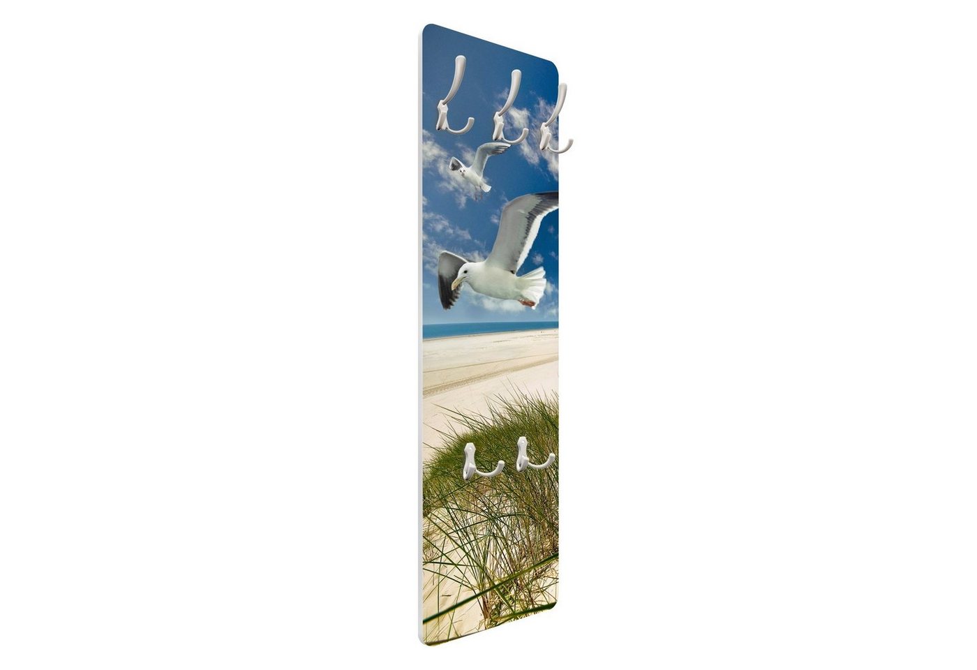 Bilderdepot24 Garderobenpaneel blau Natur Strand Meer Tiere Dune Breeze Möwe Design (ausgefallenes Flur Wandpaneel mit Garderobenhaken Kleiderhaken hängend), moderne Wandgarderobe - Flurgarderobe im schmalen Hakenpaneel Design Bild 5