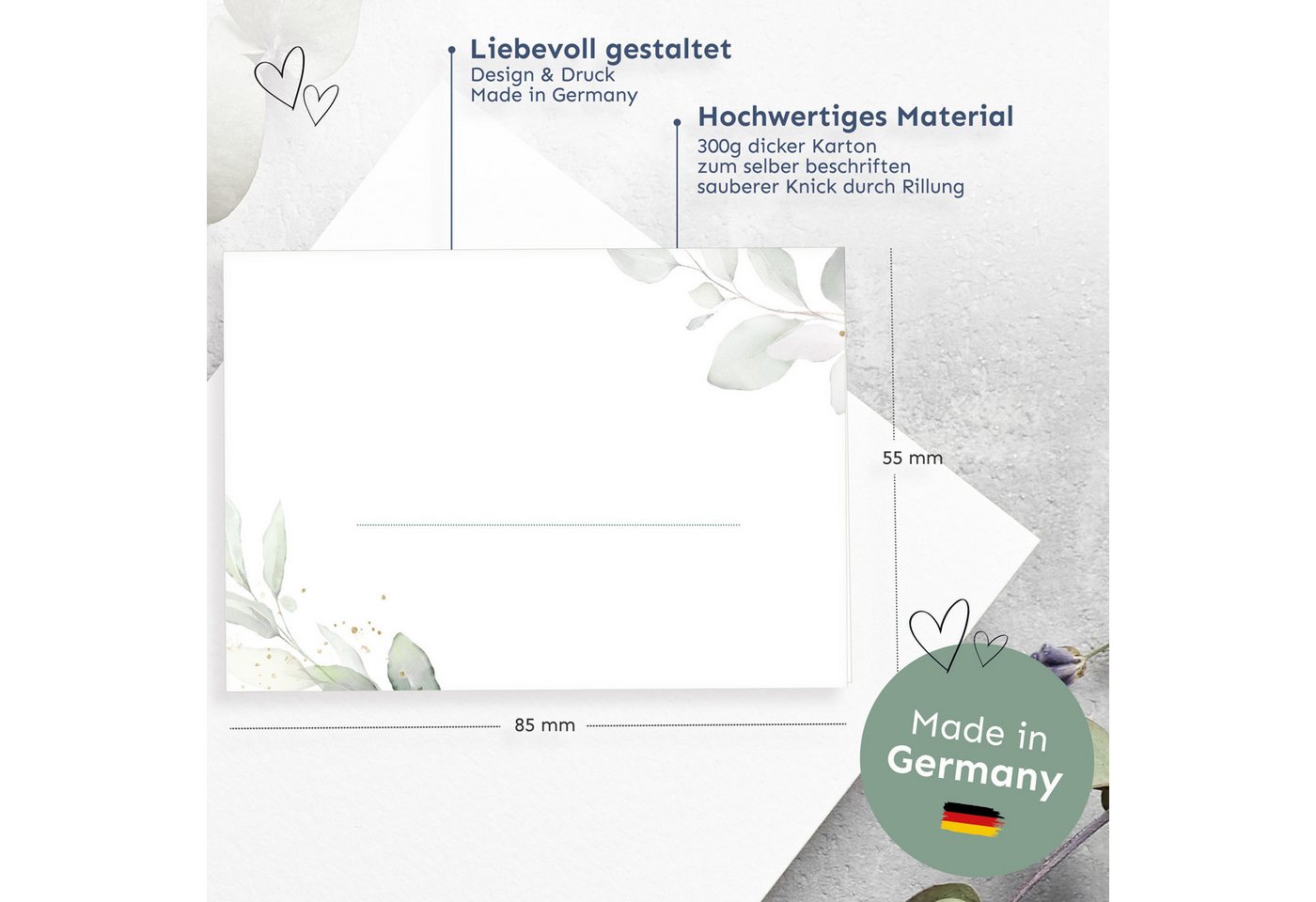 white & ivory Papierdekoration Platzkarte eukalyptus türkis, 50 Stück, beschreibbar,Tischkarten Bild 2