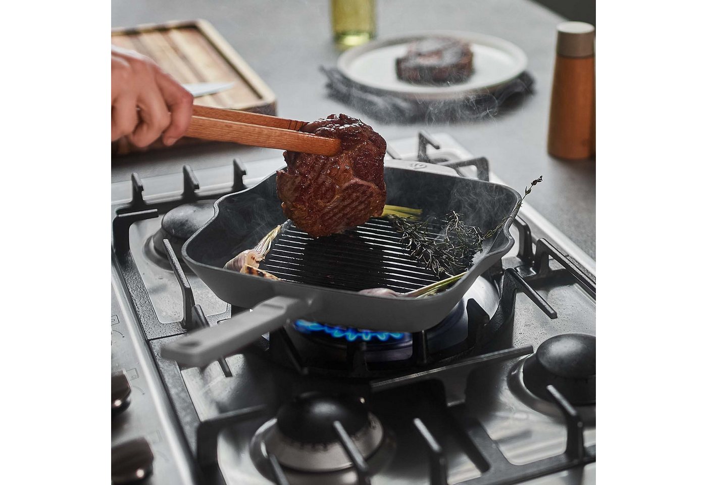 Springlane Grillpfanne SPRINGLANE Gusseisen Grillpfanne 26 cm, für alle Herdarten - Grau, Gusseisen, emailliert Bild 3