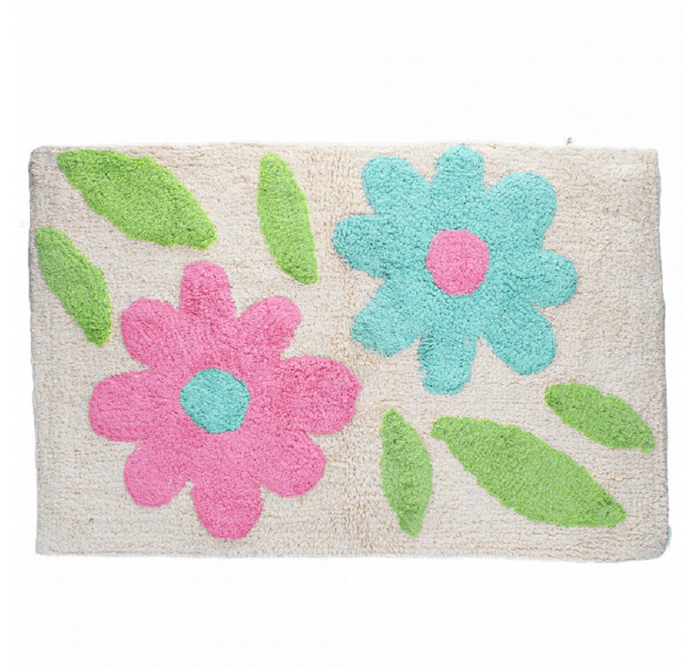 Rex London Badematte Blumen Grün-Pink, wunderbar weich, wasserabsorbierend, getuftete Struktur, Baumwolle, Rechteckig, Bad Vorleger, ca. 80x50 cm, für einen farbigen Akzent im Bad Bild 2