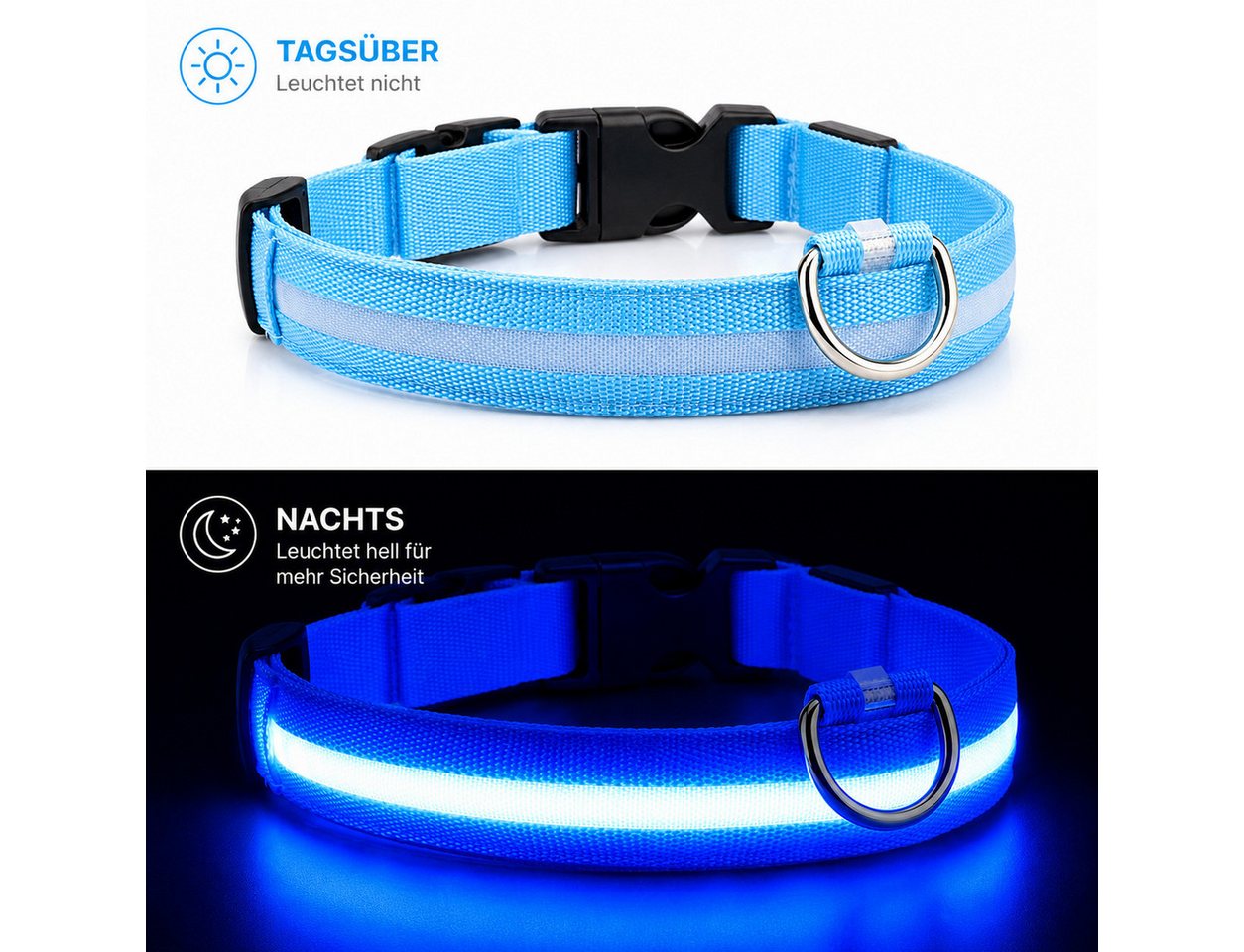FroShop Hundehalsbandleuchte LED Hundehalsband USB aufladbar (S/M/L/XL) Leuchthalsband Nylon, LED fest integriert, verschiedene Farben, Akku Halsband reflektierend verstellbar Blinkhalsband für Hunde