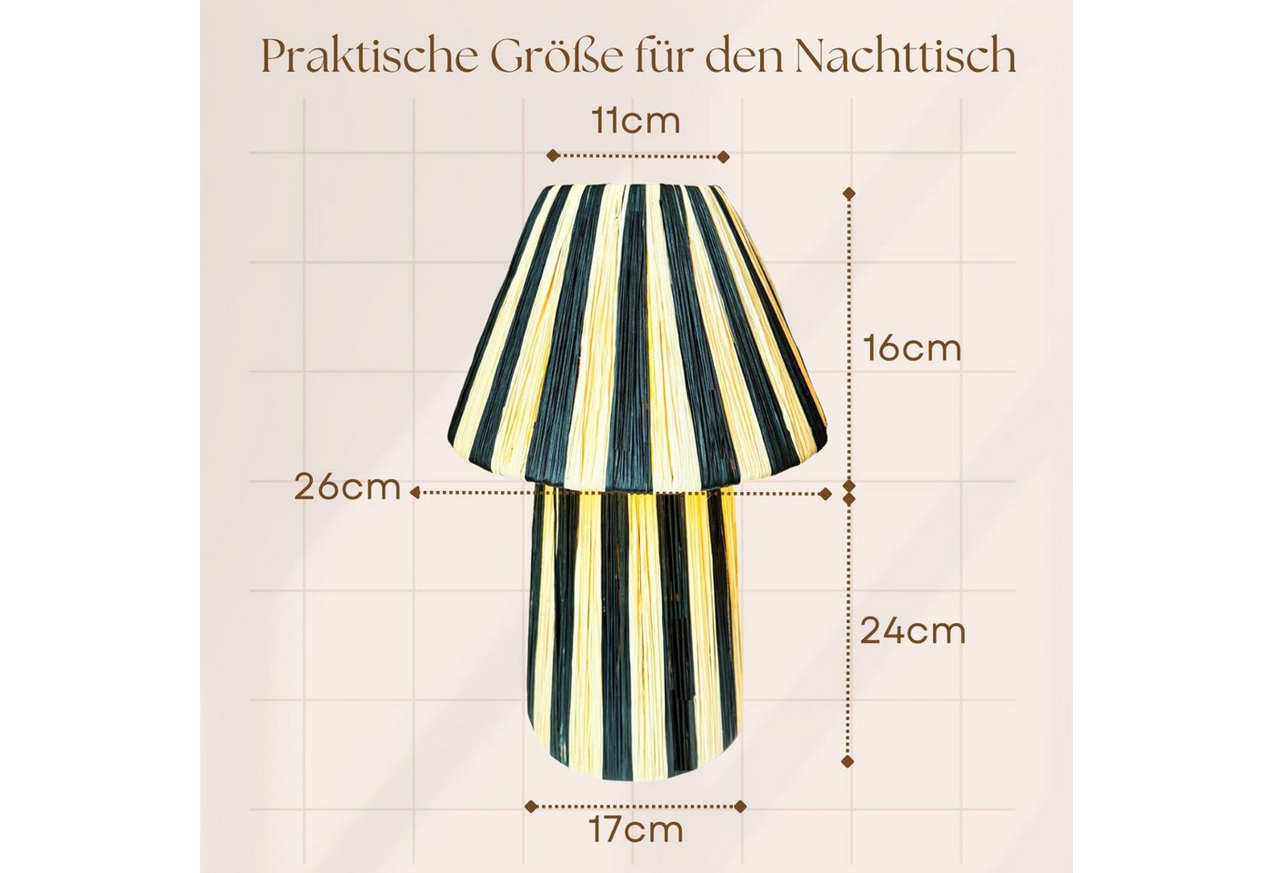 Marrakesch Orient & Mediterran Interior Nachttischlampe Boho Tischlampe Morjan aus Raffia-Bast in Beige-Schwarz 40 x 26 cm, E27, Handarbeit Bild 3