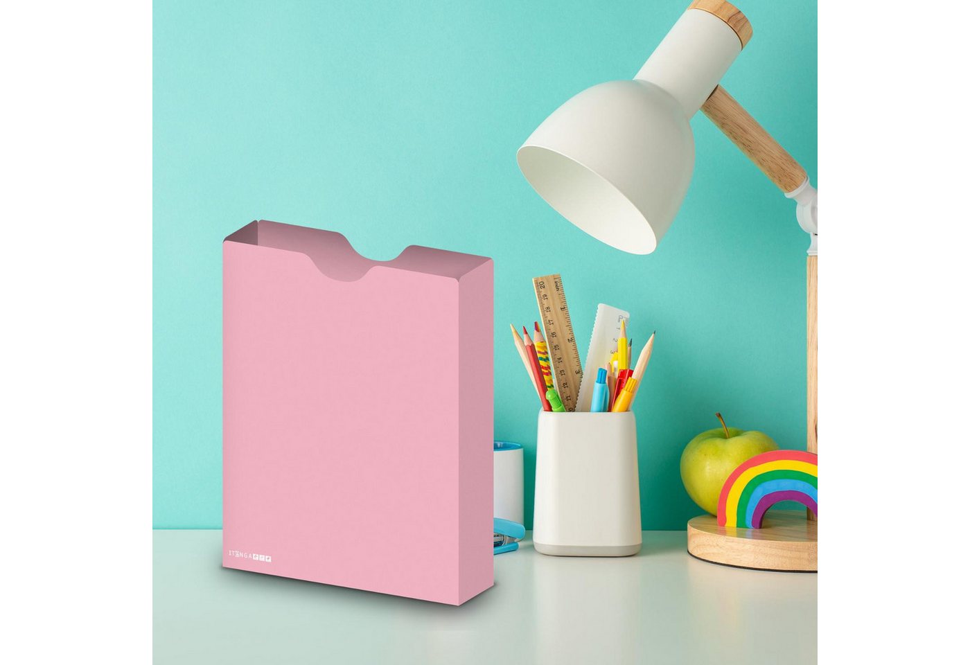 itenga Organisationsmappe itenga Heftbox 3er Set DIN A4 Hochformat aus PP Pastell rosa Eukalyptu