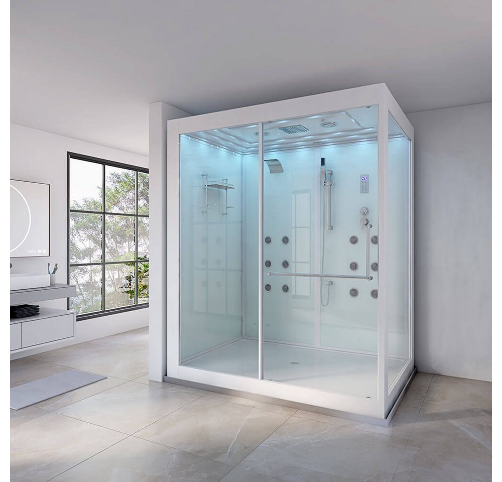 HOME DELUXE Dampfdusche Duschtempel DESIGN - XL, BxT: 180x130 cm, Sicherheitsglas (ESG), Regendusche, 12 Rückenmassagedüsen, LED-Beleuchtung, Schiebetür, Wasserfall, Dampfsauna, Komplettdusche Bild 2