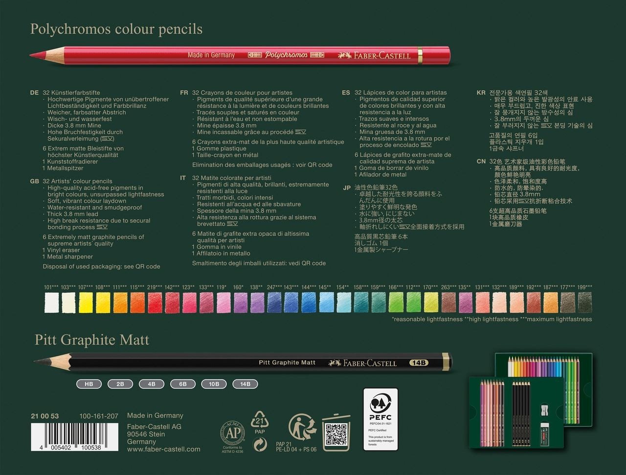 Faber-Castell Künstlerstift Polychromos und Pitt Graphite Matt Geschenkset 40 teilig, Wisch und wasserfest