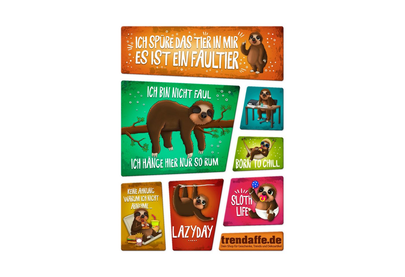 speecheese Magnet Faultier Kühlschrankmagnete 7er Set mit Faultiermotiven und Spüchen