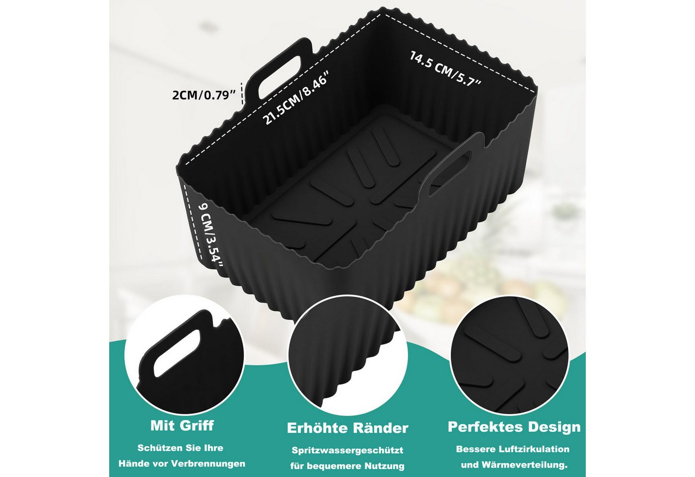 Coonoor Silikonform 2er Pack Airfryer-Silikon-Einsätze, Upgrade große Kapazität, (2-tlg), Antihaft und hochtemperaturbeständig Bild 3