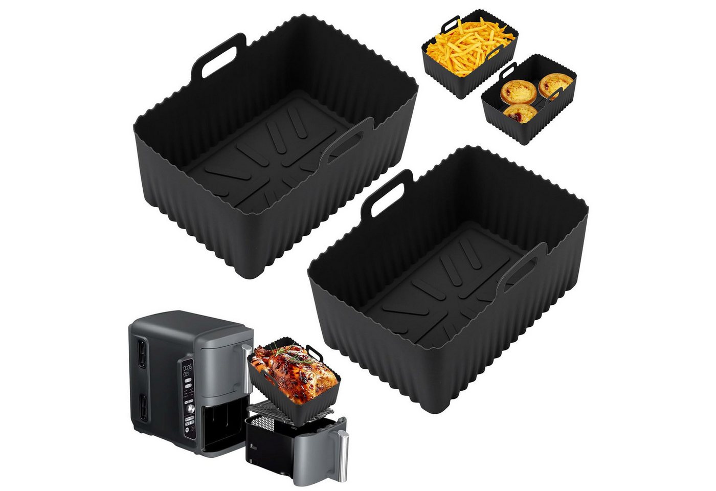 Coonoor Silikonform 2er Pack Airfryer-Silikon-Einsätze, Upgrade große Kapazität, (2-tlg), Antihaft und hochtemperaturbeständig Bild 5