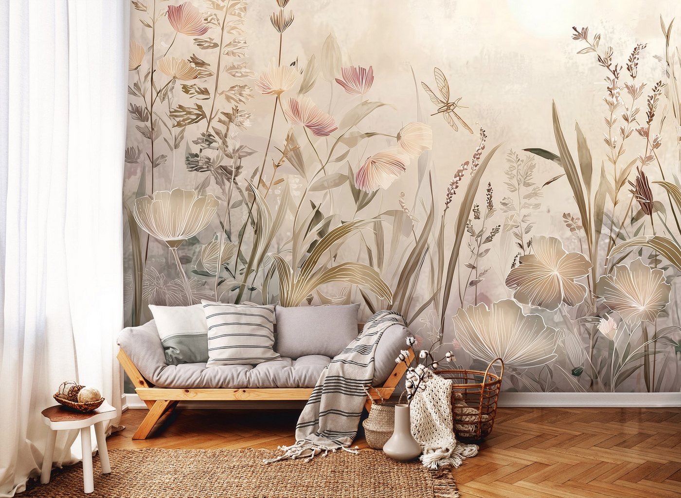 Wallarena Fototapete Blumen Boho - Mehrfarbig - Elegant - Vlies - Schlafzimmer, glatt, (7 St), 350x250cm Bild 3