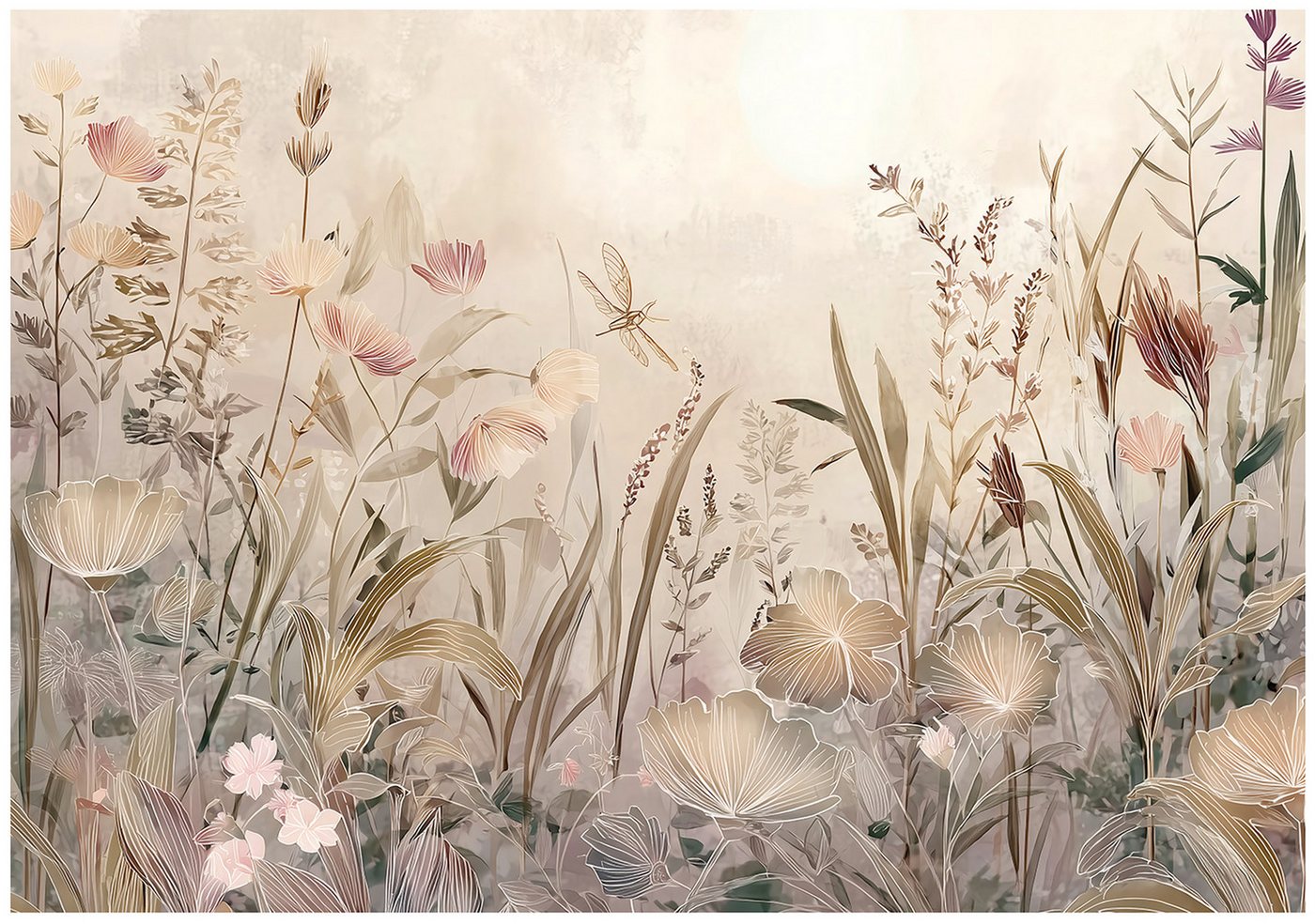 Wallarena Fototapete Blumen Boho - Mehrfarbig - Elegant - Vlies - Schlafzimmer, glatt, (7 St), 350x250cm Bild 4