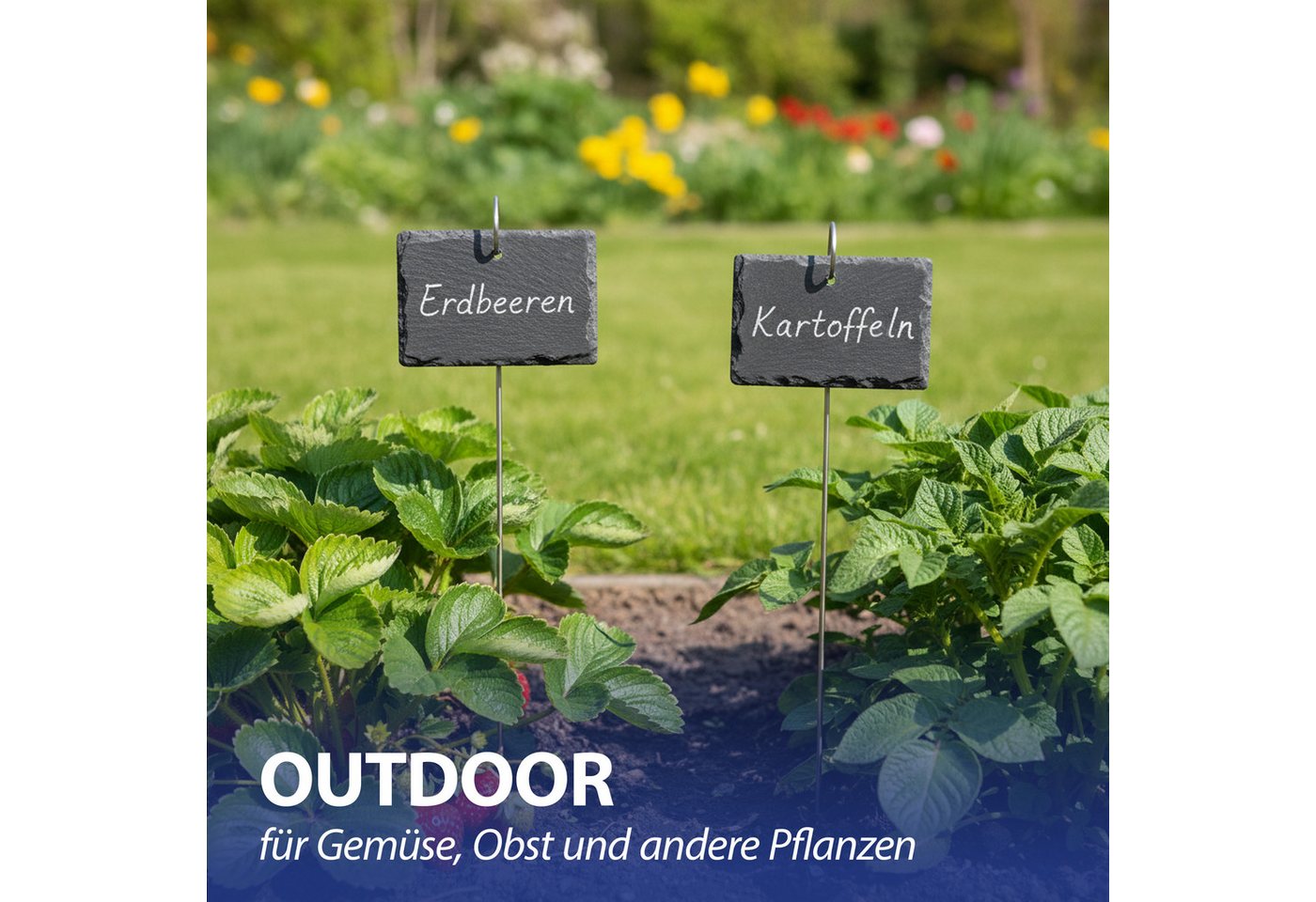 CEPEWA Gartenstecker Gartenstecker Schild 12er Set 10x40x4,5cm Edelstahl Schiefer Erdspieß Bild 2