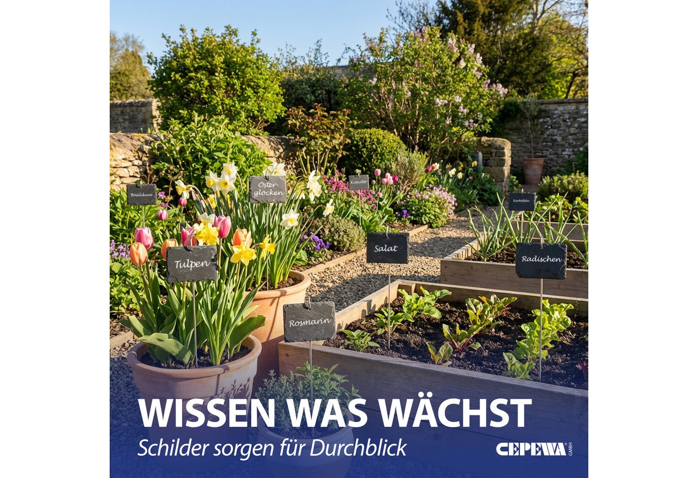 CEPEWA Gartenstecker Gartenstecker Schild 12er Set 10x40x4,5cm Edelstahl Schiefer Erdspieß Bild 5