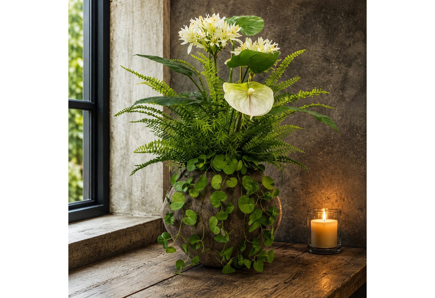 Kunstpflanze Blumengesteck künstlich weiß grün, UNUS HOME, Höhe 67 cm, Kunstblume, Kunstpflanze, Gesteck mit Vase Bild 5