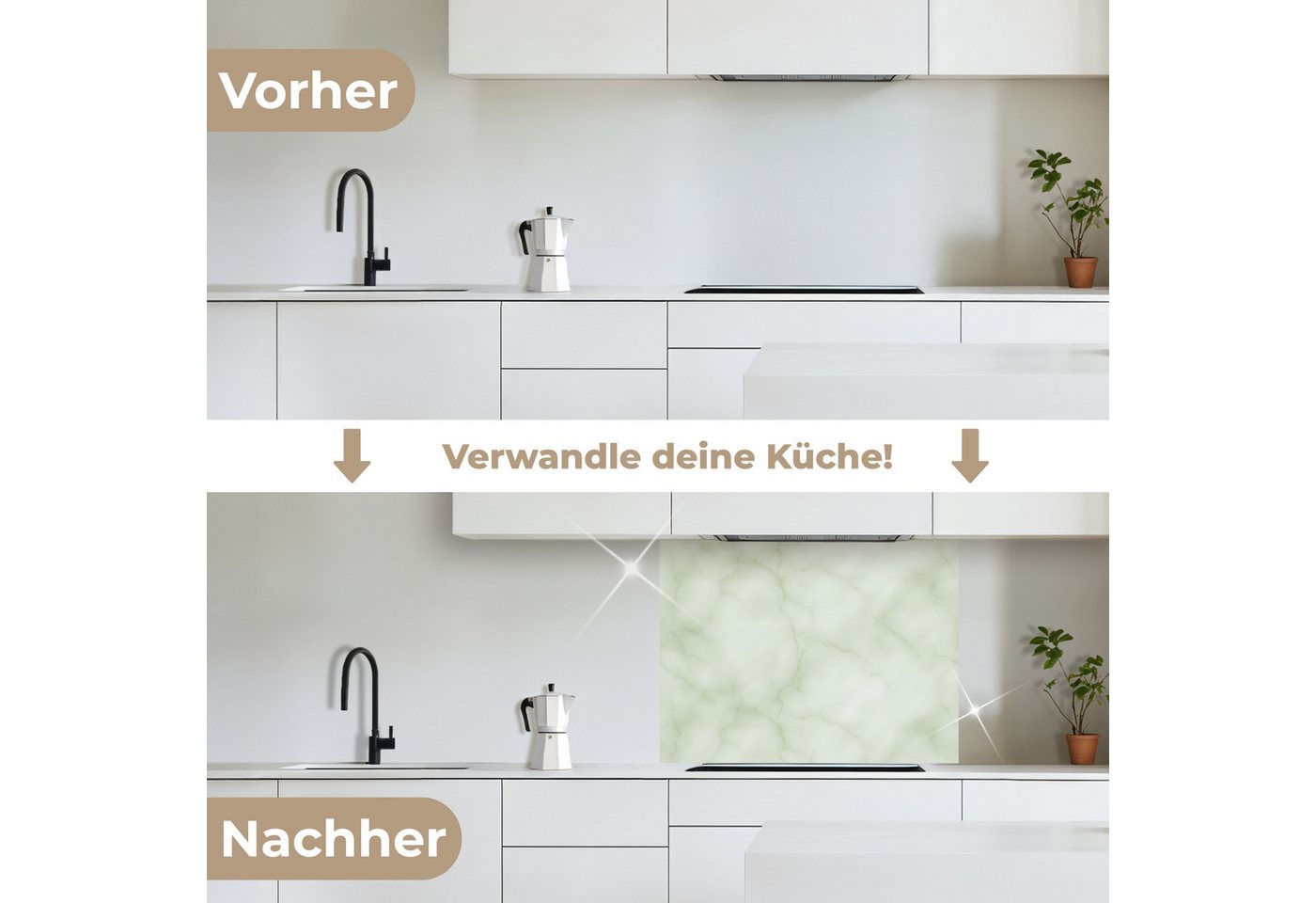 KitchenYeah Küchenrückwand selbstklebend (keine Folie) Grün - Marmor - Adern, (1-tlg), Spritzschutz, Küche, Rückwand, Küchenwand, Küchenfront, 80x60 cm Bild 3