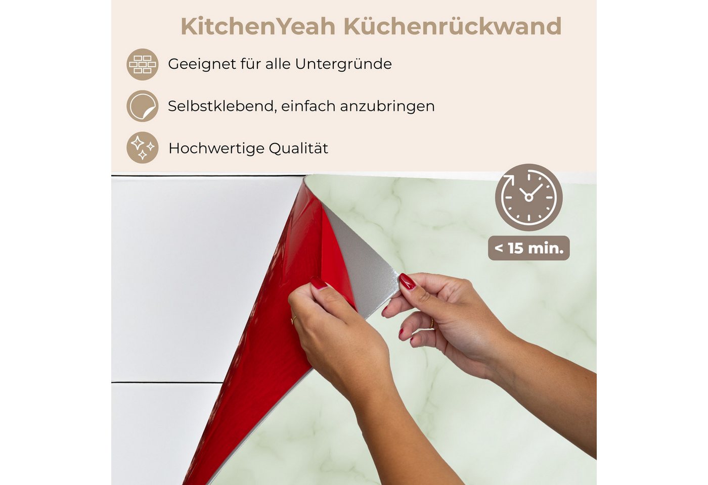 KitchenYeah Küchenrückwand selbstklebend (keine Folie) Grün - Marmor - Adern, (1-tlg), Spritzschutz, Küche, Rückwand, Küchenwand, Küchenfront, 80x60 cm Bild 4