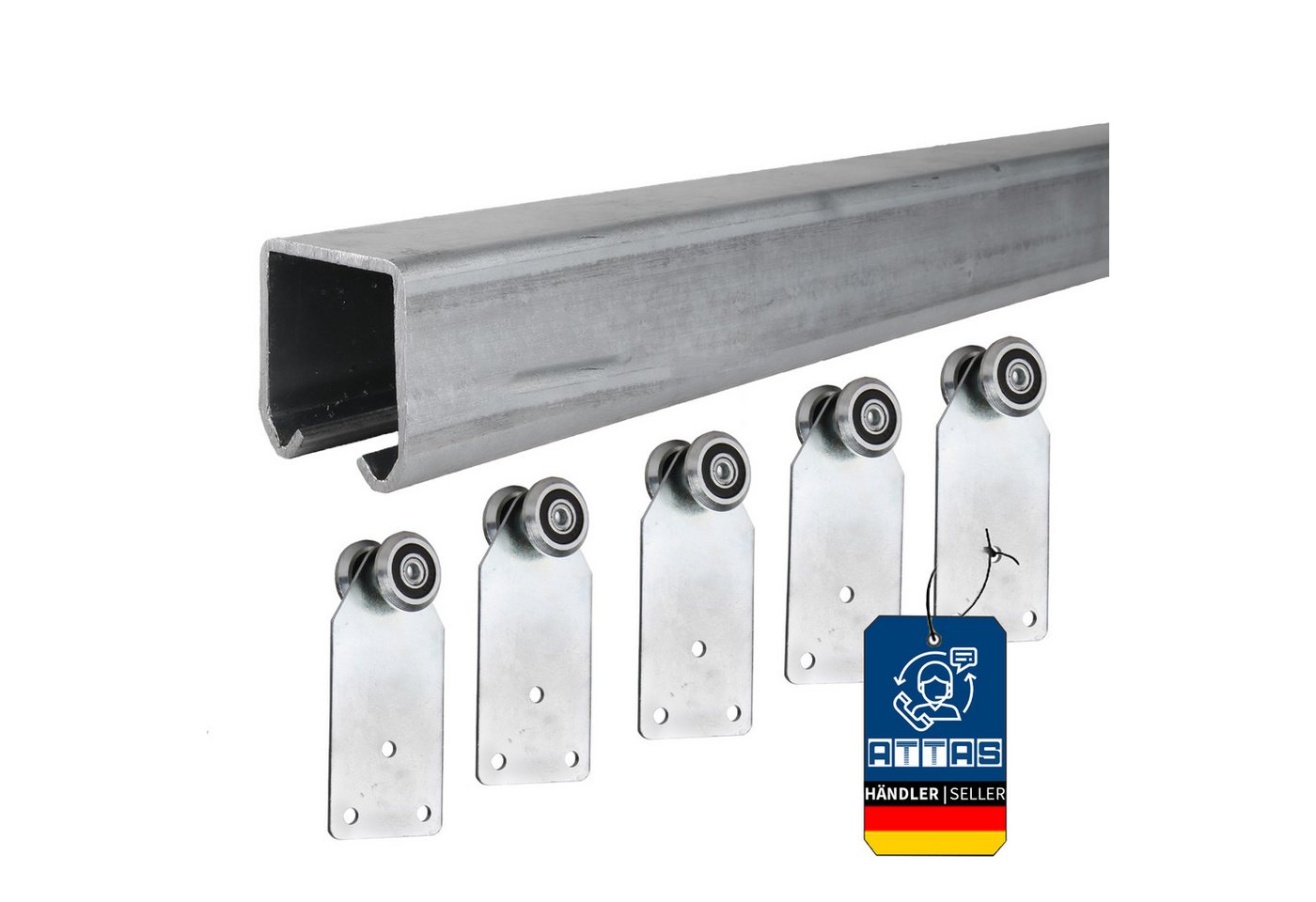 ATTAS Schiebetür Schiebetürsystem mit Laufschienen, Rollen für Schiebetüren & Tore (Set, inkl. Laufwagen), Schiebetür Beschlag Bild 5