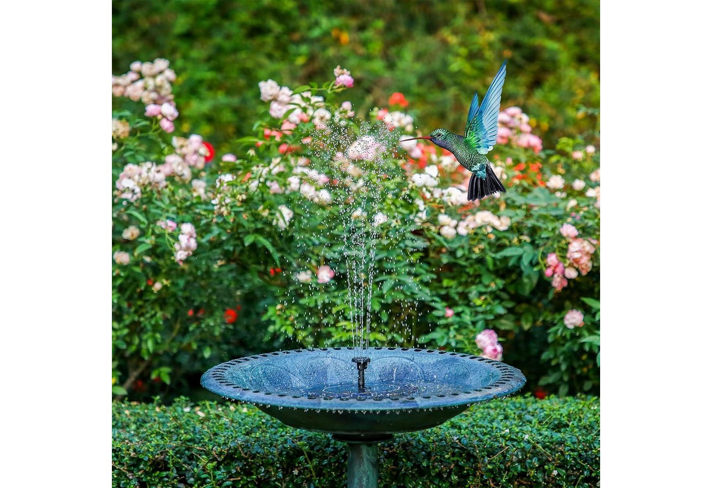 FELIXLEO Solarpumpe Solar Springbrunnen Teichpumpe 7 Düsen für Garten Vogelbad