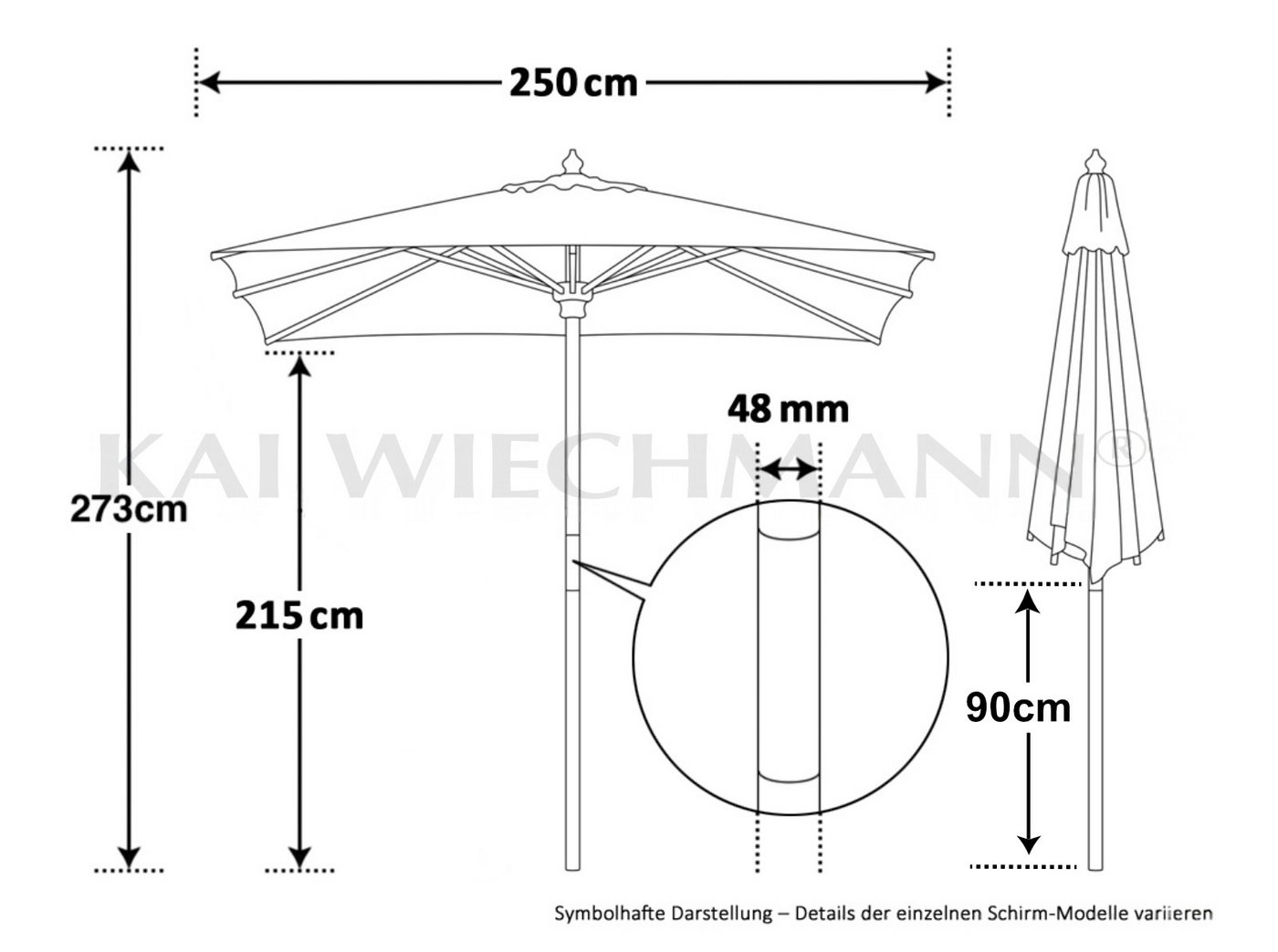 Kai Wiechmann Sonnenschirm Quadratischer Balkonschirm 250 cm als hochwertiger Sonnenschutz, Gartenschirm aus Holz mit Windauslass & UPF 50+ Bild 5