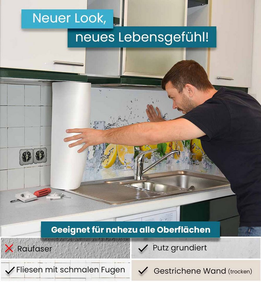 MyMaxxi Küchenrückwand Küchenrückwand selbstklebend Bunter Naturstein Spritzschutz Folie, (Klebefolie passend geschnitten und gerollt B 220 cm x H 60 cm), Bunter Naturstein B 220 cm x H 60 cm Bild 2
