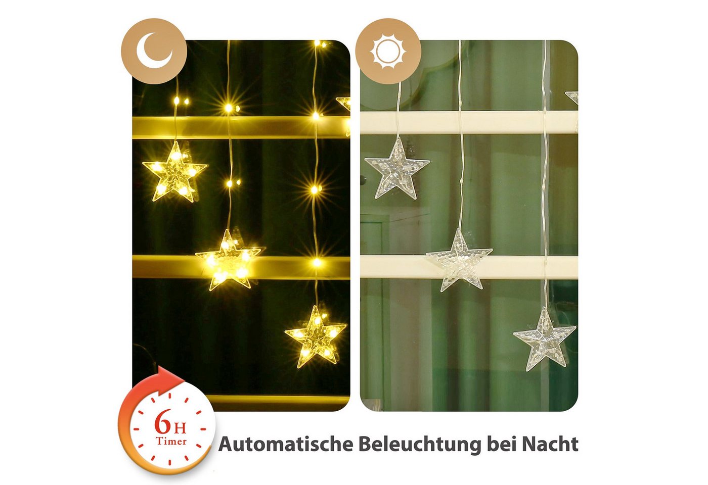 Quntis Lichterkette Lichterkette Weihnachtsdeko Fenster Warmweiß/Bunt, Timer 8 Modi, LED Fensterbilder für Innen/Außen/Fenster Weihanchten Deko Bild 2