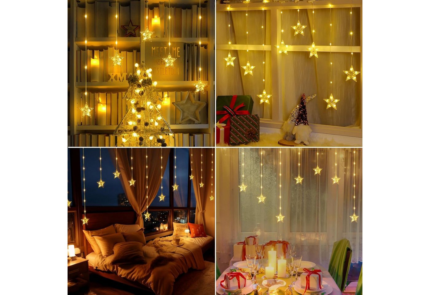 Quntis Lichterkette Lichterkette Weihnachtsdeko Fenster Warmweiß/Bunt, Timer 8 Modi, LED Fensterbilder für Innen/Außen/Fenster Weihanchten Deko Bild 3
