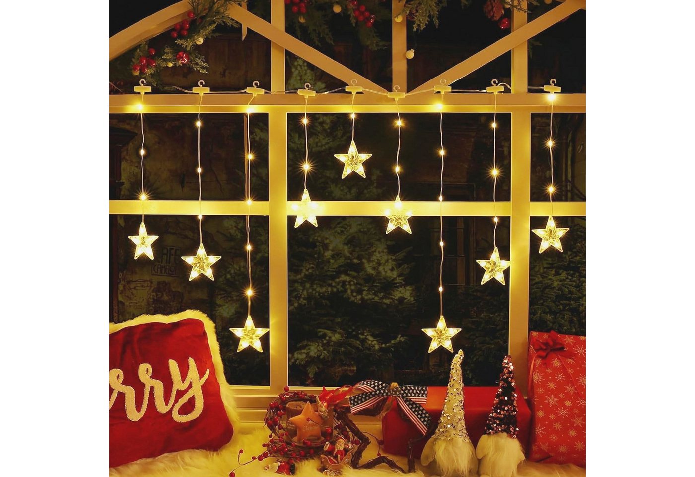 Quntis Lichterkette Lichterkette Weihnachtsdeko Fenster Warmweiß/Bunt, Timer 8 Modi, LED Fensterbilder für Innen/Außen/Fenster Weihanchten Deko Bild 4