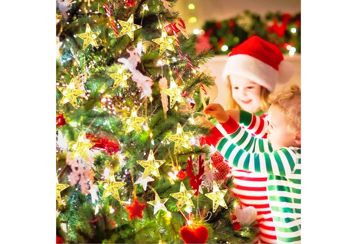 Quntis Lichterkette Lichterkette Weihnachtsdeko Fenster Warmweiß/Bunt, Timer 8 Modi, LED Fensterbilder für Innen/Außen/Fenster Weihanchten Deko Bild 5