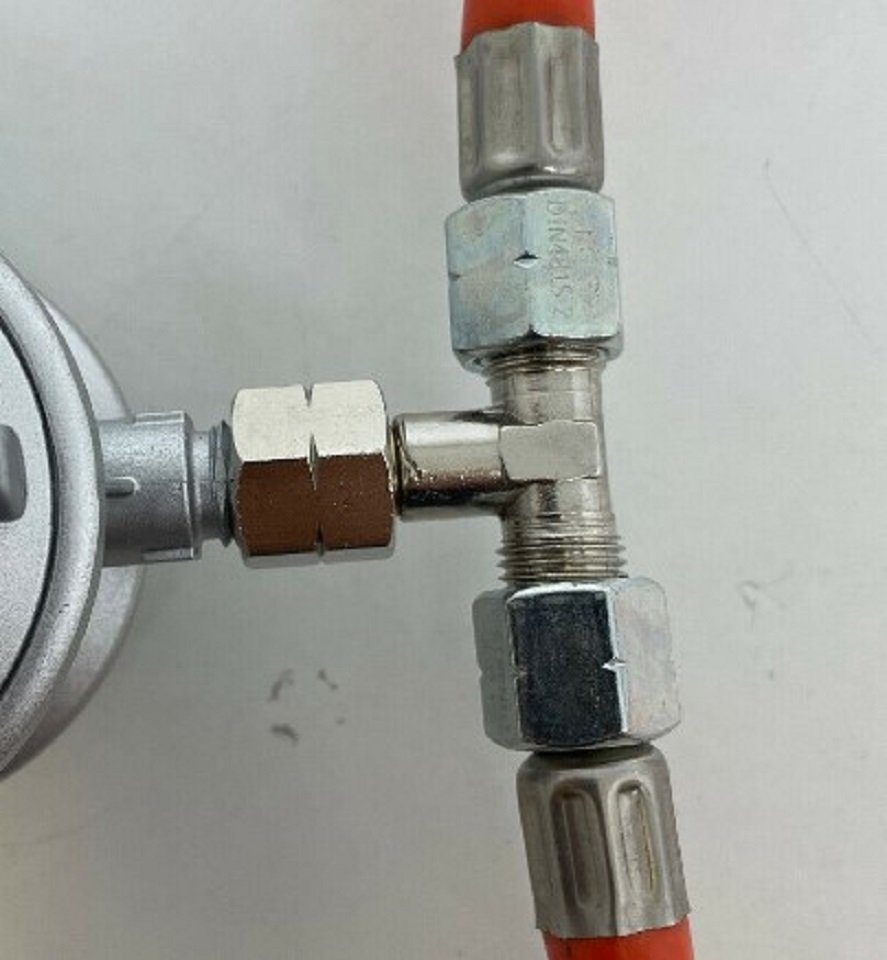 Gasline T-Stück Abzweigventil, (2 Abgänge Linksgewinde für Gasschläuche G 1/4 LH)