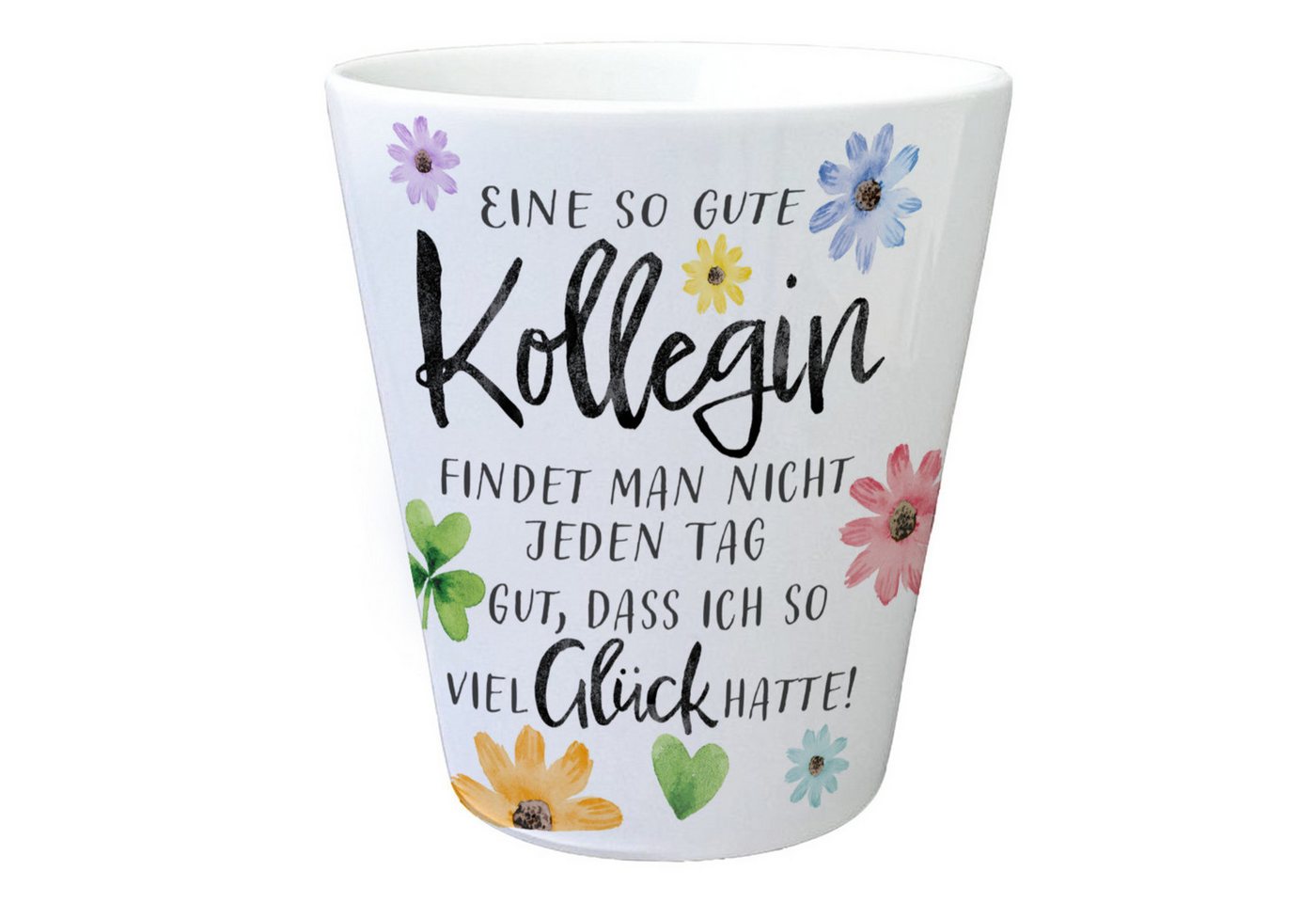 speecheese Blumentopf Blüten und Blätter Blumentopf mit Spruch Glück gehabt toller Kollegin Bild 2