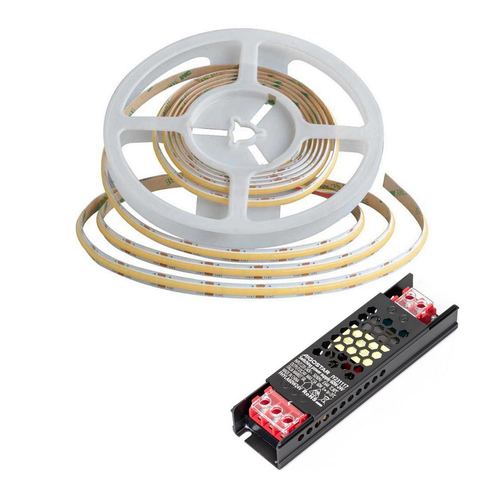 V-TAC LED Stripe COB LED Streifen DC 24V LED Strips mit 480 LEDs 8mm Breite 5 oder 10 m, 120w, 11000 Lumen, Neutralweiß 4000K, dimmbar, 10 x 0,008 m (LxB), IP20