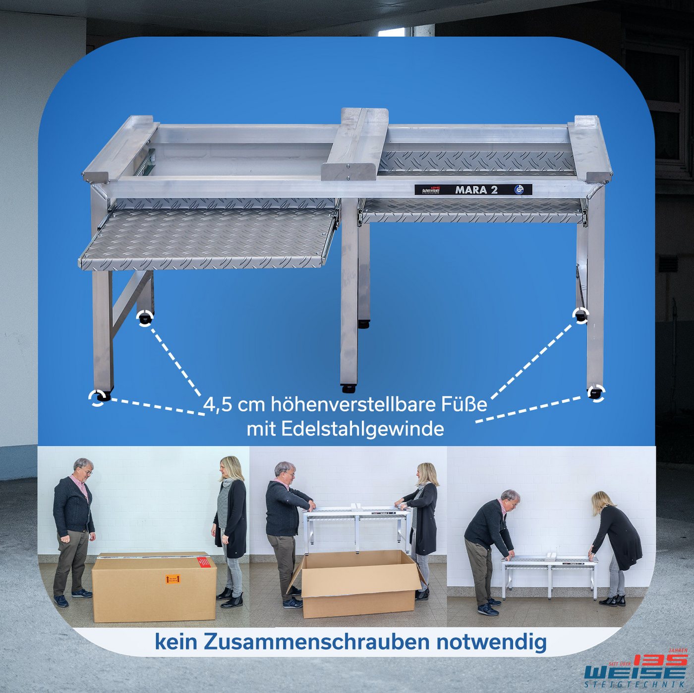 Weise Steigtechnik Waschmaschinenuntergestell Mara 2, für Waschmaschinen & Trockner, 1000kg Tragkraft, 50cm hoch mit Auszug Bild 2