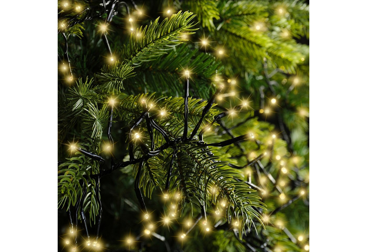 Lumineo LED-Lichterkette Lumineo Lichterkette CLUSTER 288 LED 2,6 m Soft Gold, schwarzes Kabel, Indoor/Outdoor, dimmbar, 8h-Timer, + 5 m Zuleitung Bild 4