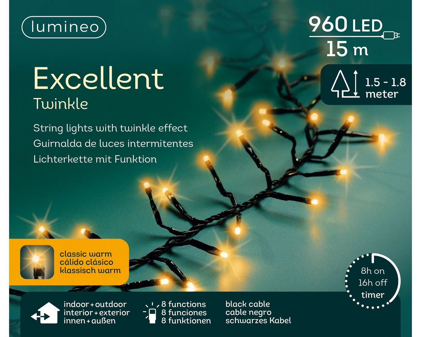 Lumineo LED-Lichterkette Lumineo Lichterkette EXCELLENT TWINKLE 960 LED 15 m klassisch warm, Indoor/Outdoor, 8 Effekte, 8h-Timer, + 5 Meter Zuleitung Bild 2