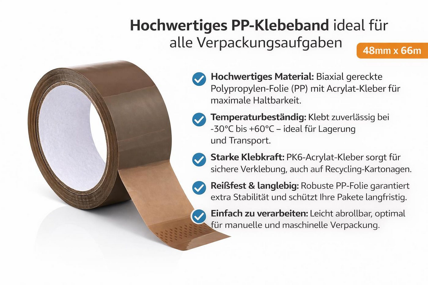 BAYLI Klebeband 2 Rollen Braun PP Klebeband 48mm x 66m - starkes Paketband, reißfest Bild 5