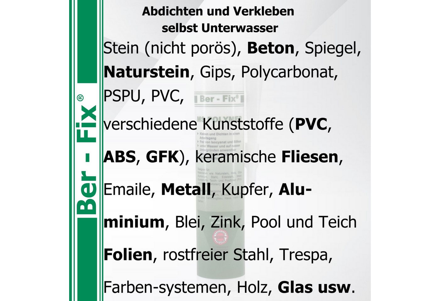 Ber-Fix Montagekleber MS Polymer Transparent BFX-11026-T – Glasklar, (Einzelartikel, 1-tlg), Spiegelgeeignet & Unterwasserfest