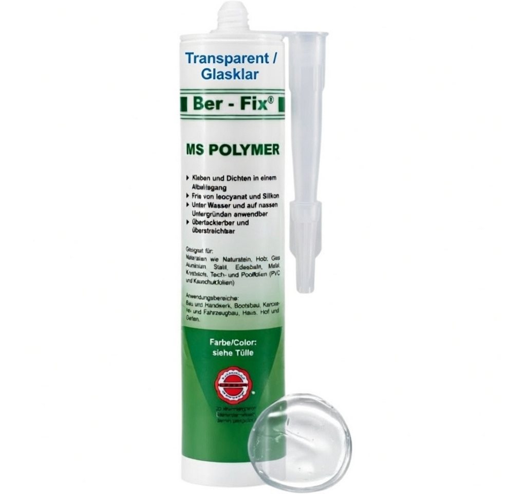 Ber-Fix Montagekleber MS Polymer Transparent BFX-11026-T – Glasklar, (Einzelartikel, 1-tlg), Spiegelgeeignet & Unterwasserfest Bild 2