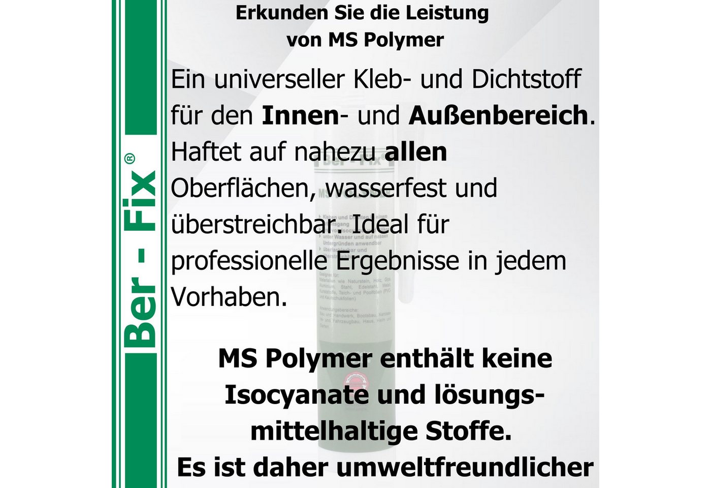 Ber-Fix Montagekleber MS Polymer Transparent BFX-11026-T – Glasklar, (Einzelartikel, 1-tlg), Spiegelgeeignet & Unterwasserfest Bild 3