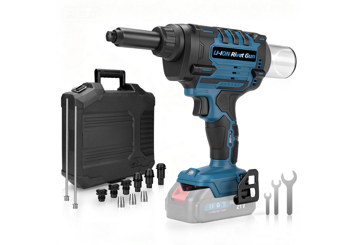 XERSEK Blindnietzange Akku Nietzange Popnietenzange Kompatibel Makita Akku, Blindnietzange, Für Alu-Nieten 2,4-6,0mm, inkl.4 Spannzangen, Koffer, 3 Ersatzbacken, Setzkraft: 10kN, Werkstatt/Höhenarbeiten/DIY-Projekte usw.