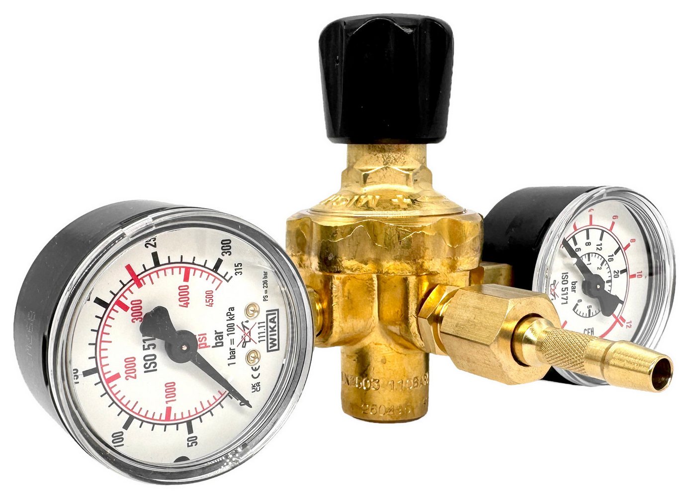 WELDINGER Druckregler Druckregler Schutzgas für Einwegflaschen zwei Manometer (M10x1 rechts), (1-St), zwei Manometer Bild 4