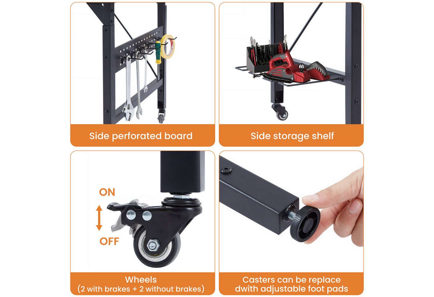Yorbay Werkbank Höhe verstellbar mit Lochwand, 700 kg Tragkraft, mit AC/USB-Anschluss, rollbare Werkbank mit Haken, Ablage, 120cm Breit Bild 2