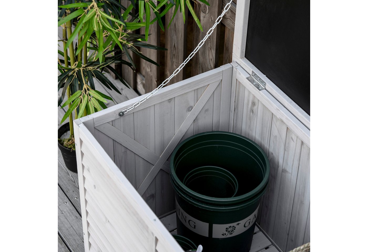 CHICFURN Gartenbox 127x56x60 cm aus Holz, wasserfest (Gerätehaus Gerätescharank, 1 St., Gerätehaus mit großer Stauraumfläche), Dauerhaft & praktisch für Gartenutensilien, in Gelb