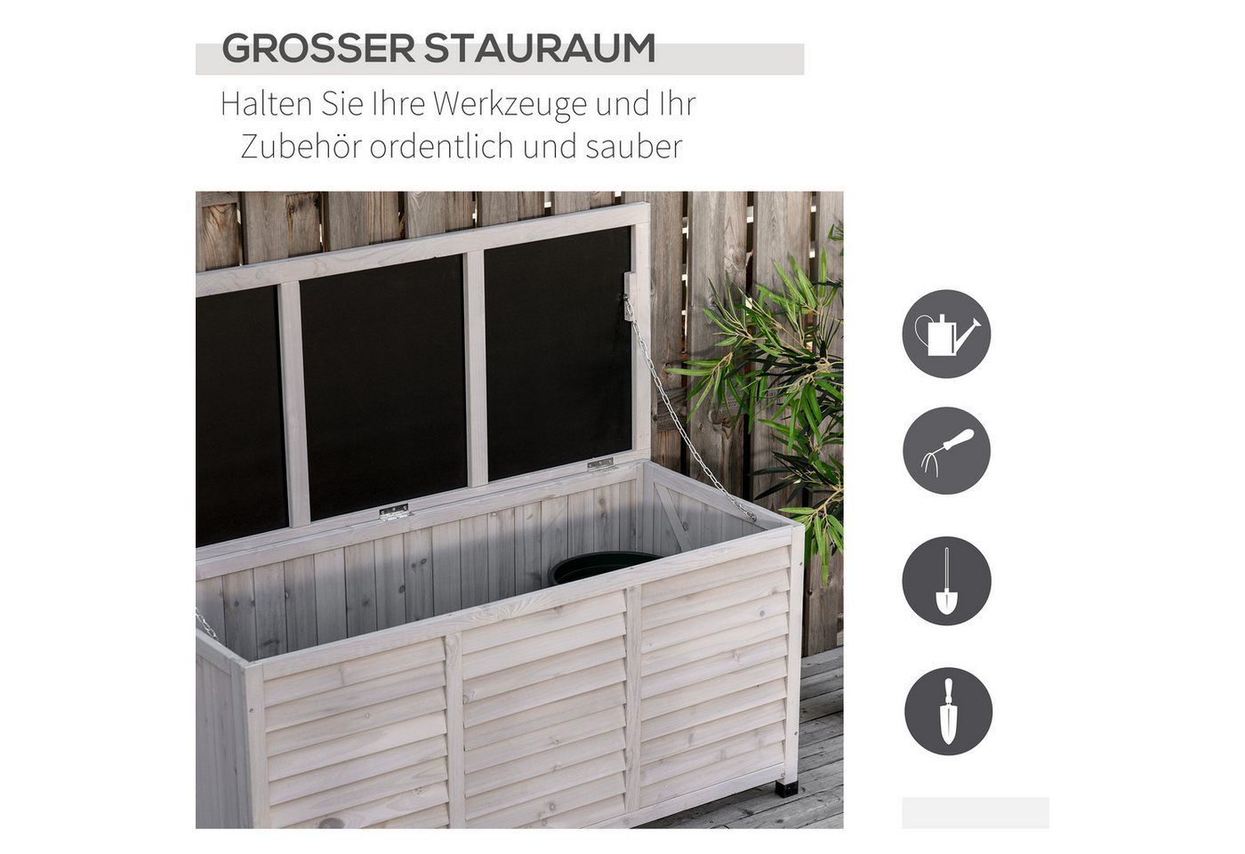 CHICFURN Gartenbox 127x56x60 cm aus Holz, wasserfest (Gerätehaus Gerätescharank, 1 St., Gerätehaus mit großer Stauraumfläche), Dauerhaft & praktisch für Gartenutensilien, in Gelb Bild 3
