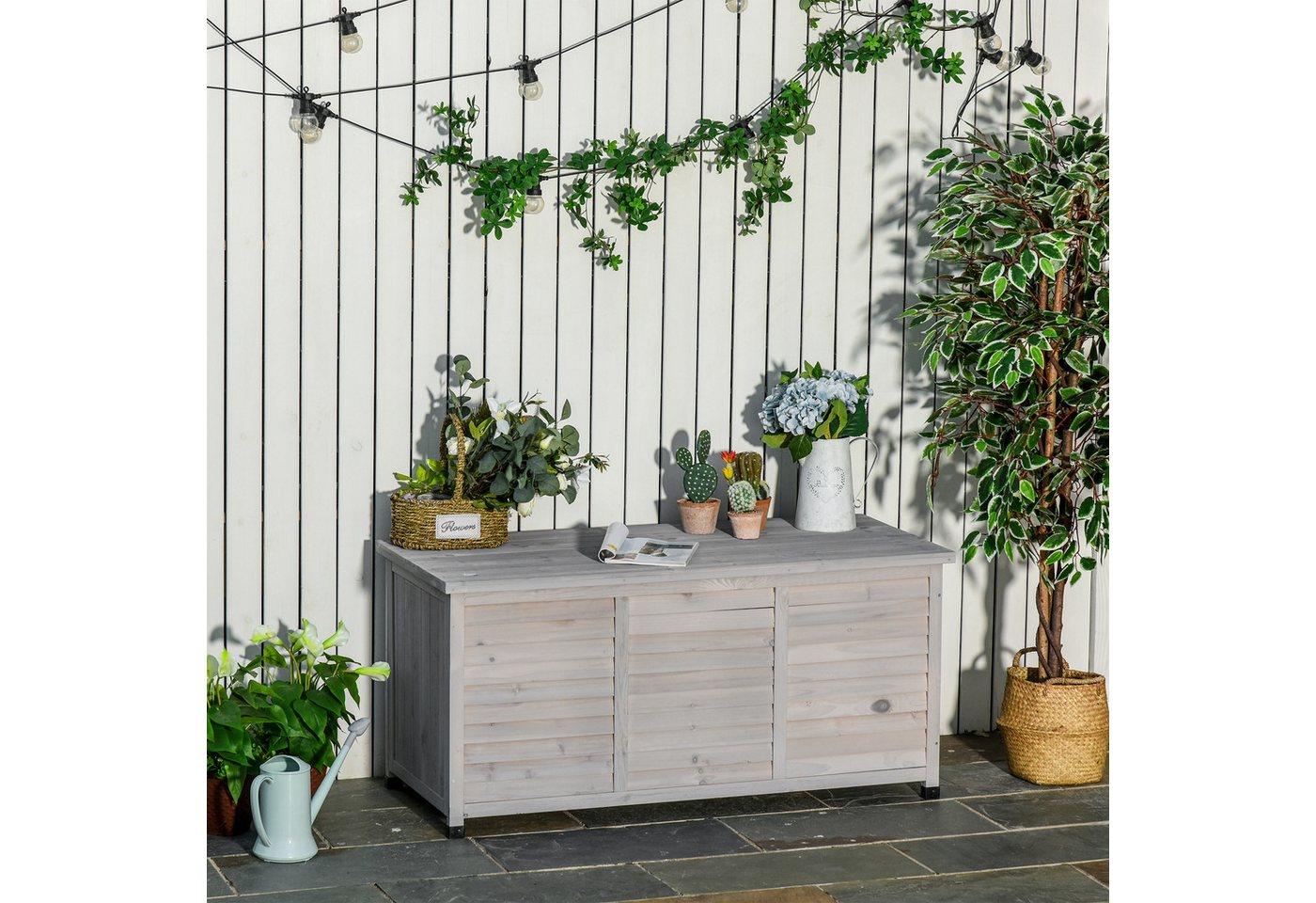 CHICFURN Gartenbox 127x56x60 cm aus Holz, wasserfest (Gerätehaus Gerätescharank, 1 St., Gerätehaus mit großer Stauraumfläche), Dauerhaft & praktisch für Gartenutensilien, in Gelb Bild 4
