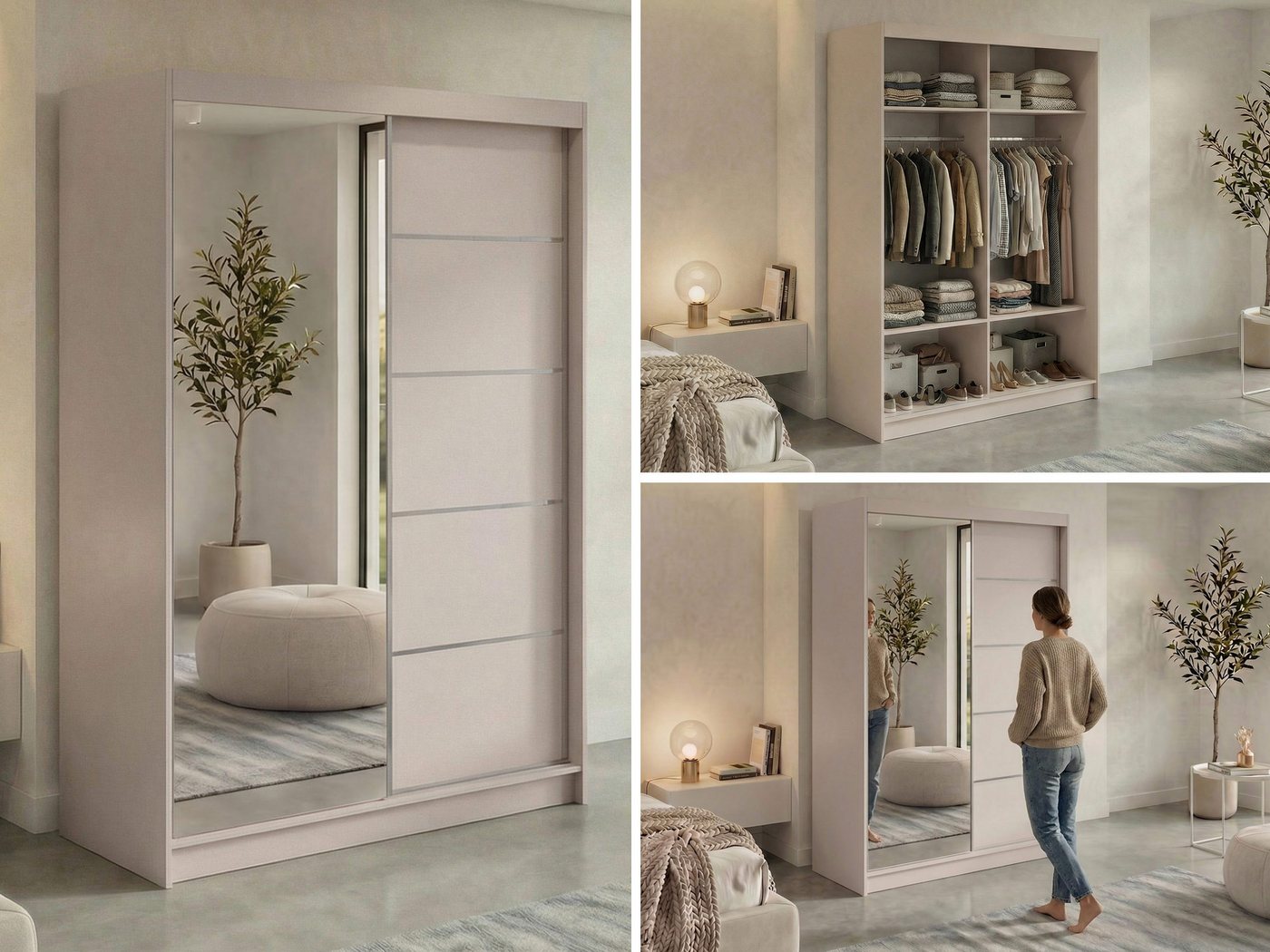 MKS MÖBEL Schiebetürenschrank SKORIA 150 (Packung, mit Schiebetüren, Kleiderstangen) Kleiderschrank 150 cm mit Schiebetüren und Spiegel Bild 4