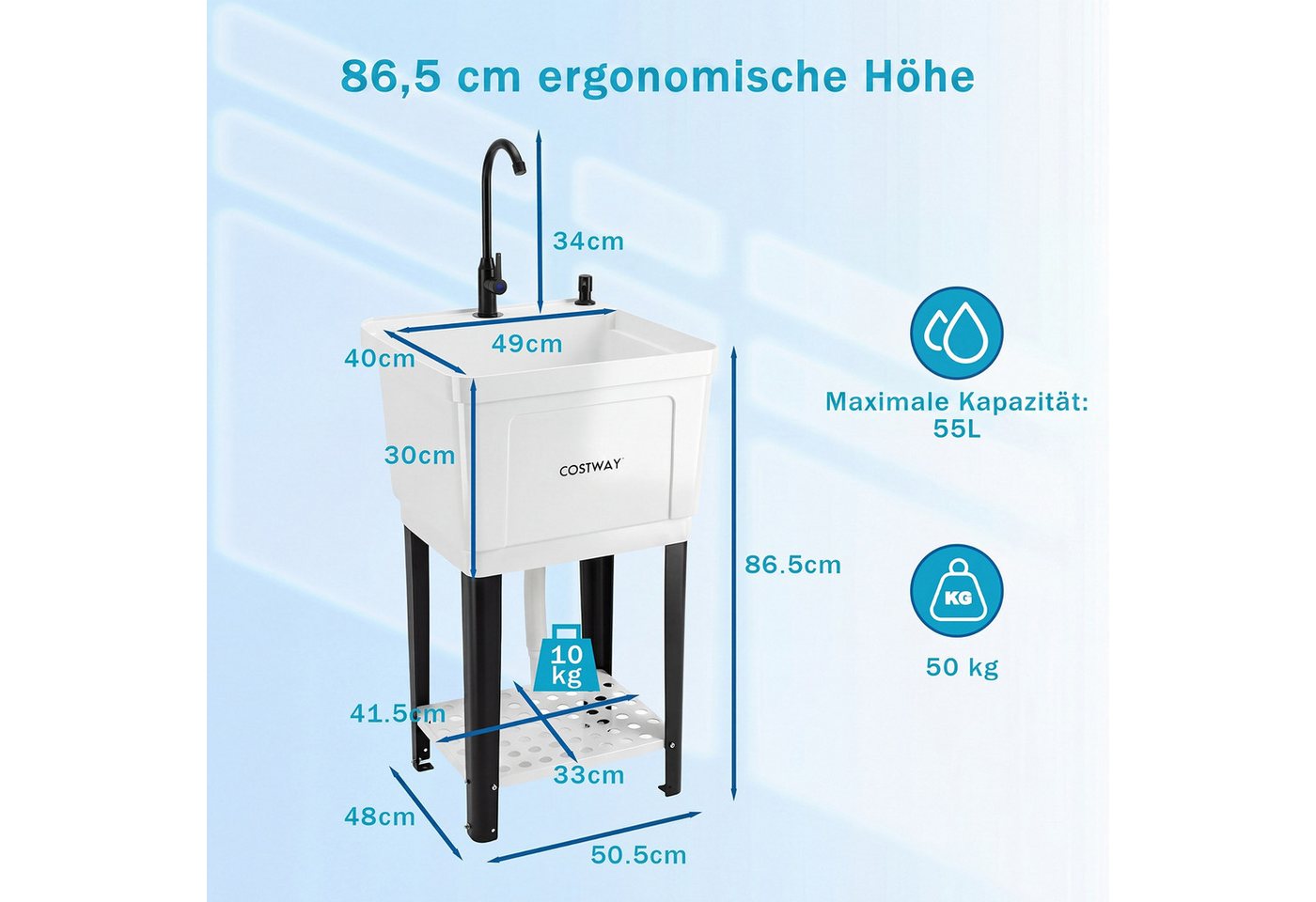 COSTWAY Waschbecken, Mit 360° drehbarem Wasserhahn & unterem Ablagefach