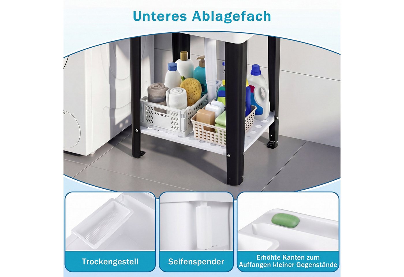COSTWAY Waschbecken, Mit 360° drehbarem Wasserhahn & unterem Ablagefach Bild 2