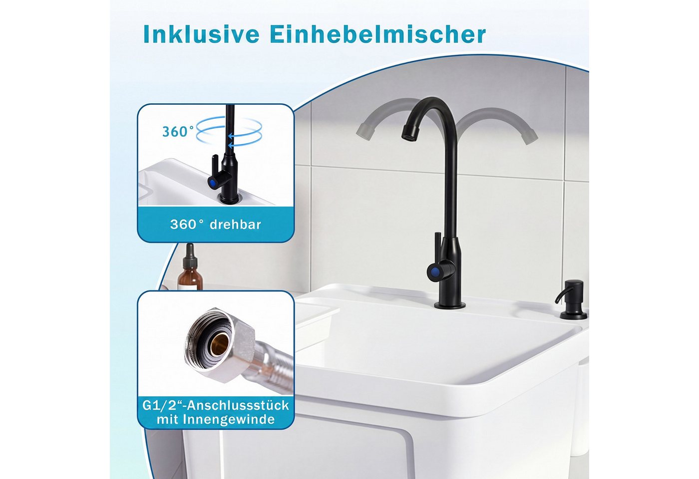 COSTWAY Waschbecken, Mit 360° drehbarem Wasserhahn & unterem Ablagefach Bild 4