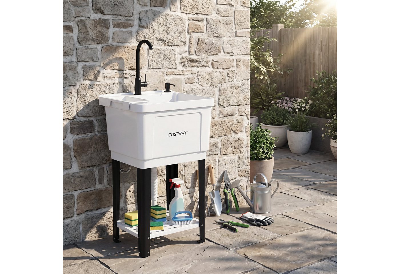COSTWAY Waschbecken, Mit 360° drehbarem Wasserhahn & unterem Ablagefach Bild 5
